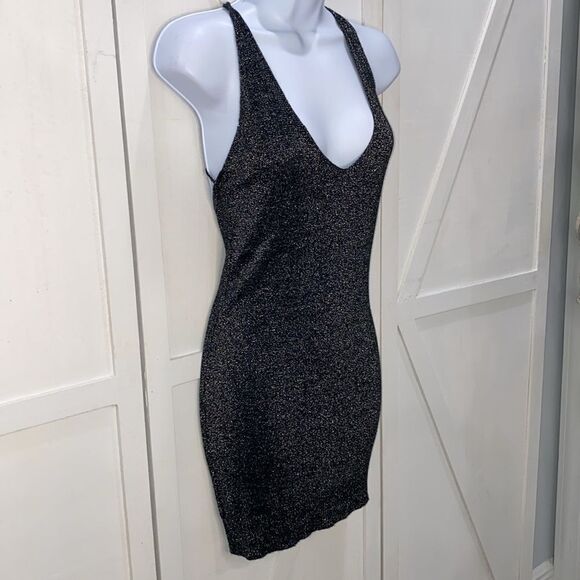 WYLDR Black With Silver Stitch Halter Strap Cross Back Mini Dress Size S/M - Picture 4 of 11